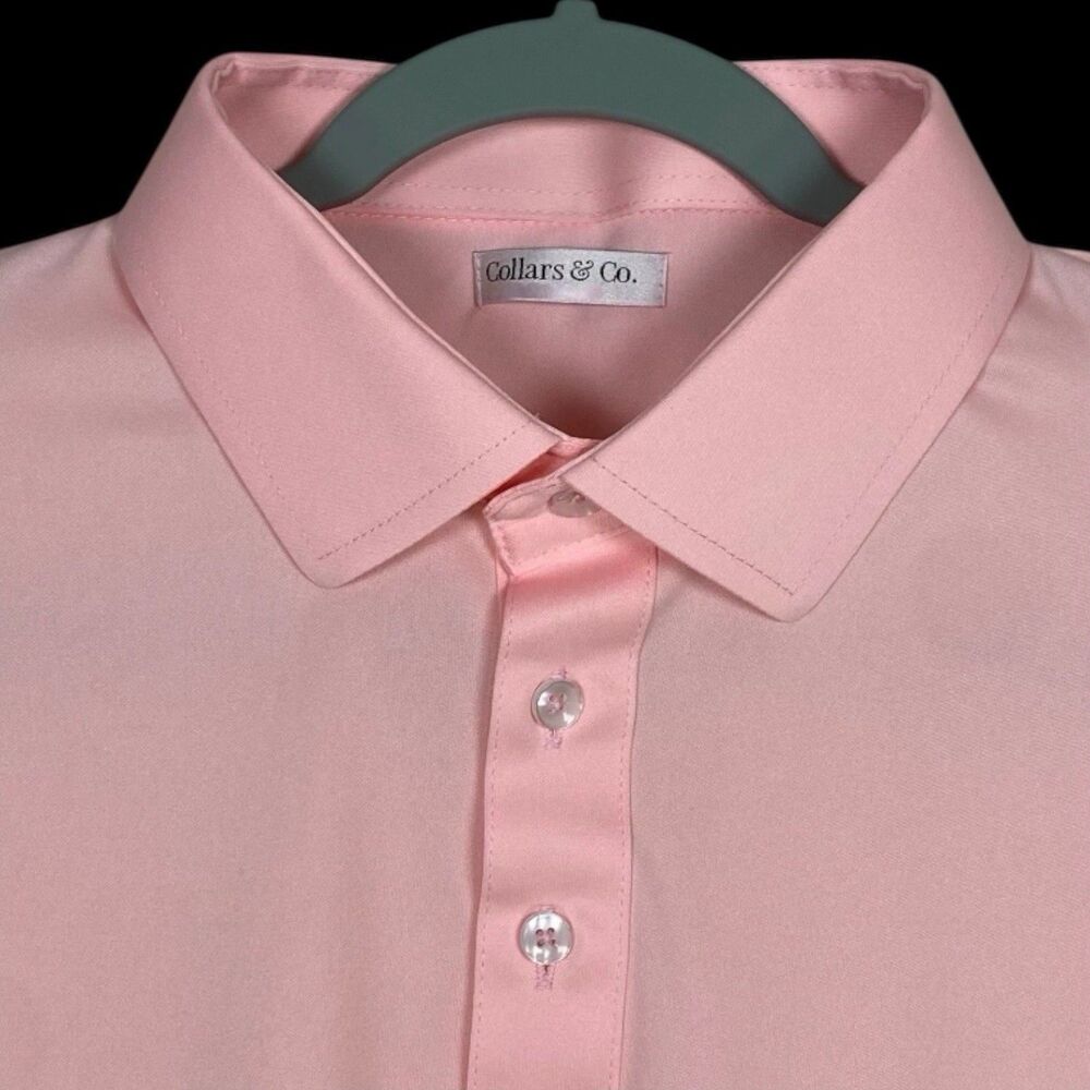 Collars & Co Polo Shirt Mens Large Pink Solid Dress Collar Office Preppy Golf